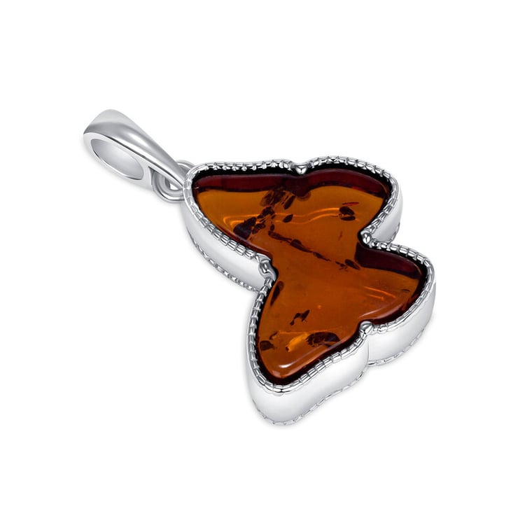 Strieborný jantárový prívesok v tvare motýlika Lepti 150201