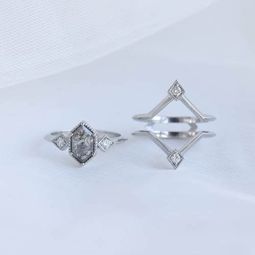 Prsteň s hexagon salt and pepper diamantom Slamet