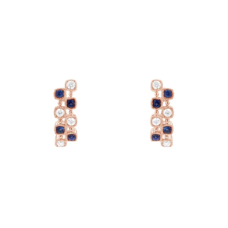 Napichovacie náušnice s diamantmi a zafíry z růžového zlata 85388