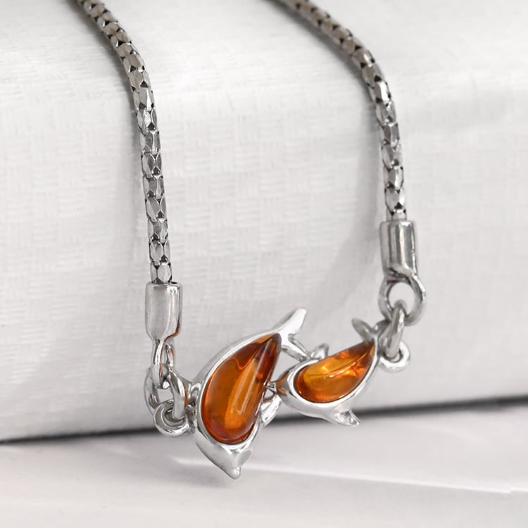 Strieborný jantárový náramok s delfínmi Laban 118837