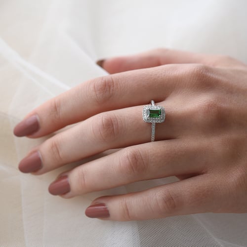 Zlatý prsteň s emerald tsavorit granátom a diamantmi Zawy