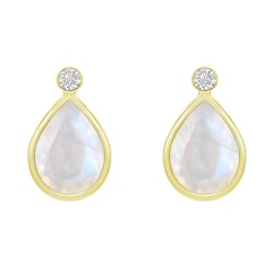 Zlaté náušnice s pear mesačnými kameňmi a diamanty so skrutkovacím zapínaním Ola