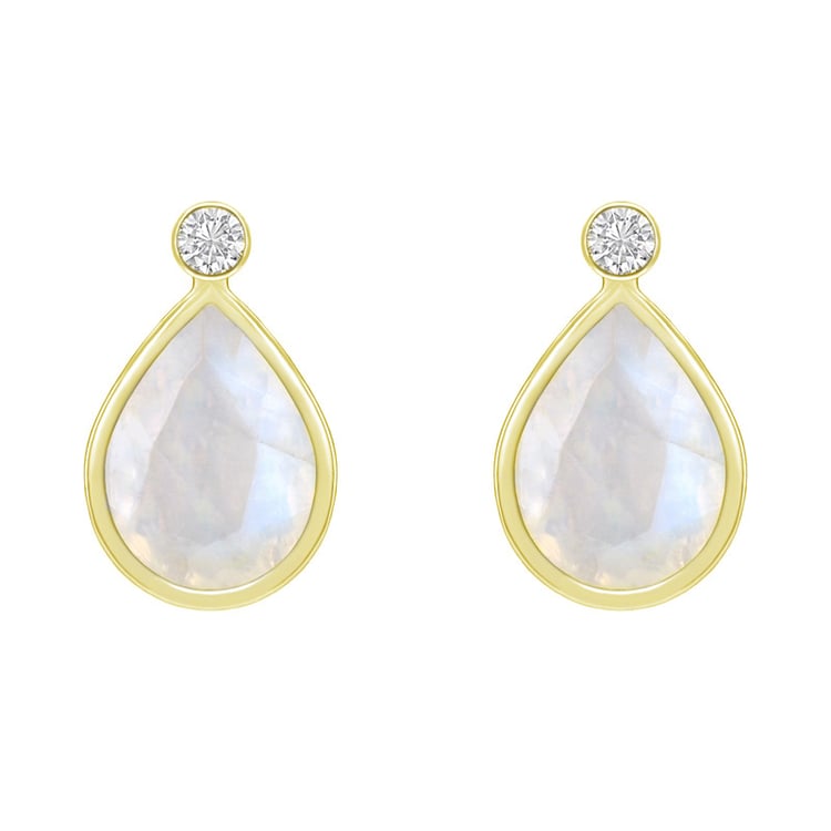 náušnice s mesačným kameňom a diamantom zo zlata 65606