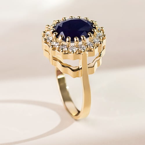 Prsteň s modrým zafírom a diamantmi Zanite