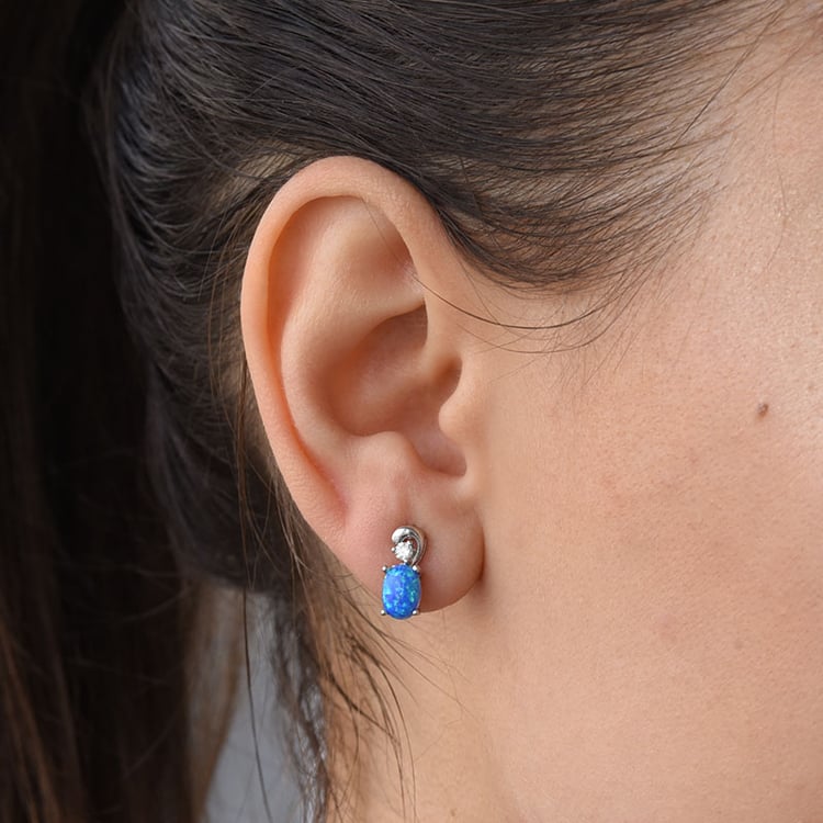 Strieborné náušnice s modrými opálmi a zirkónmi 78509