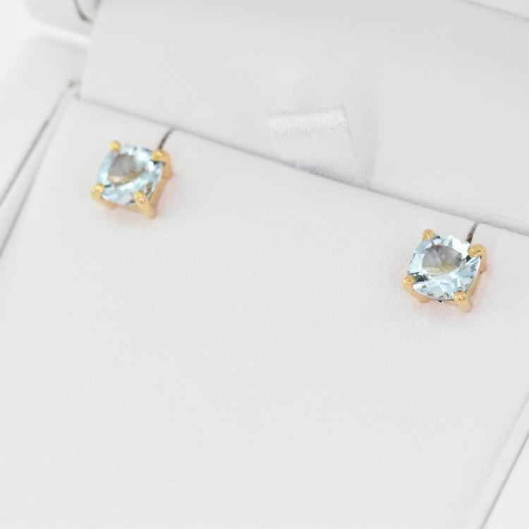 Zlaté náušnice s cushion akvamarínmi 20055