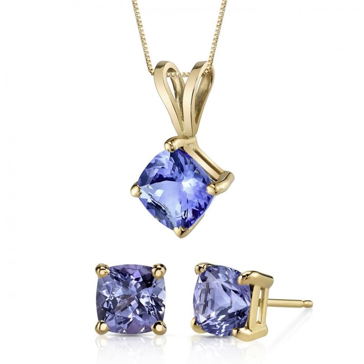 Zlatá kolekcia šperkov s cushion tanzanitmi Muaybe 20242
