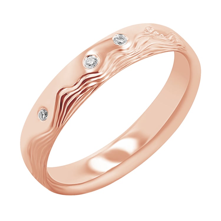 Svadobné obrúčky s ručnou rytinou vĺn a diamantmi Eloise 117254