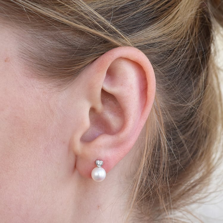 perlové náušnice s diamantovými srdiečkami 86812