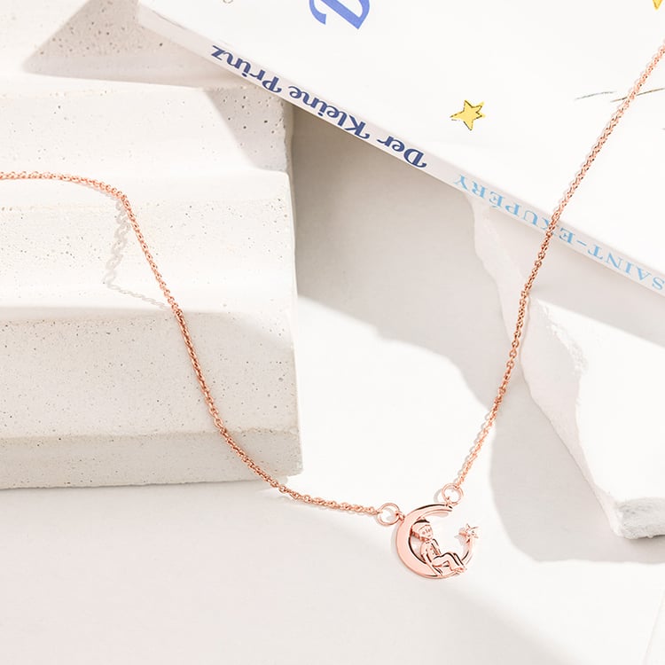 Strieborný náhrdelník v tvare mesiaca s diamantom Malý princ 156088