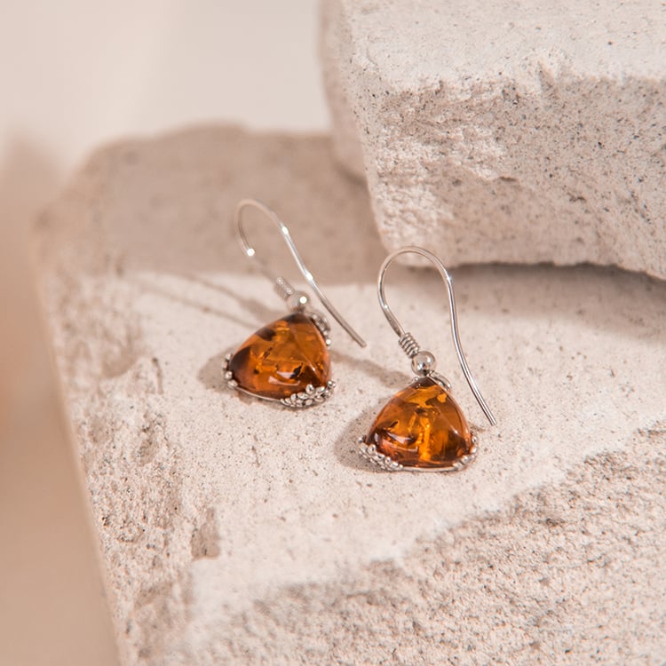 Visiace strieborné náušnice s jantármi Jaydn 107799