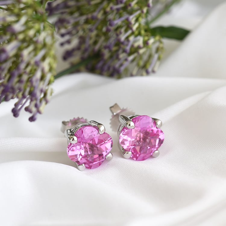 Náušnice zo striebra s ružovými zafírmi 82358