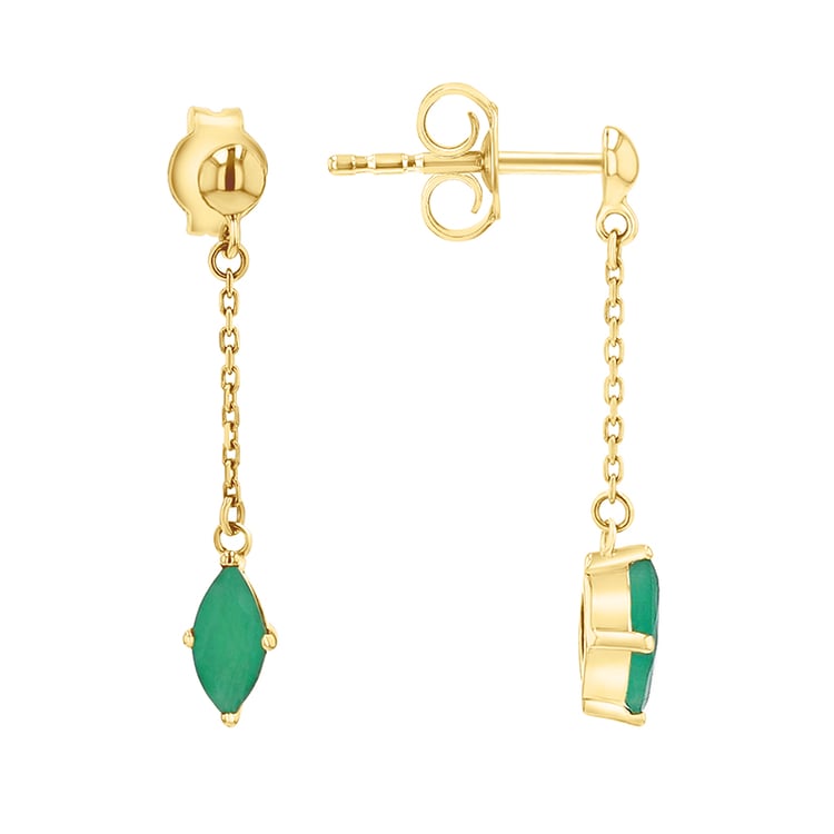 Zlaté visiace náušnice s brazílskymi smaragdmi
