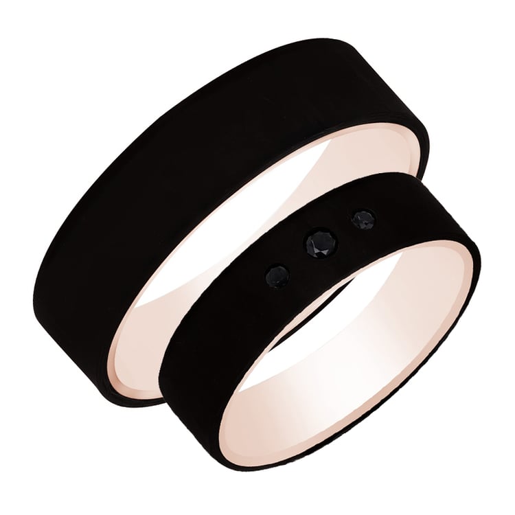 Ploché snubné prstene z karbónu a zlata s čiernymi diamantmi Conner 99205