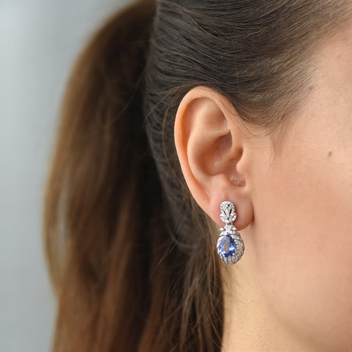 Zlaté náušnice s tanzanitmi a diamantmi Faina