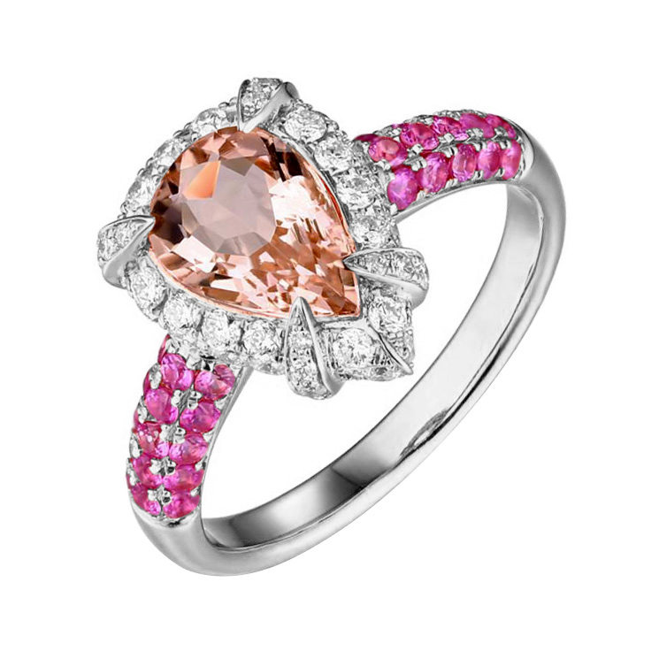 Morganitový zlatý prsteň zo zafírmi a diamantmi Jochem 86647