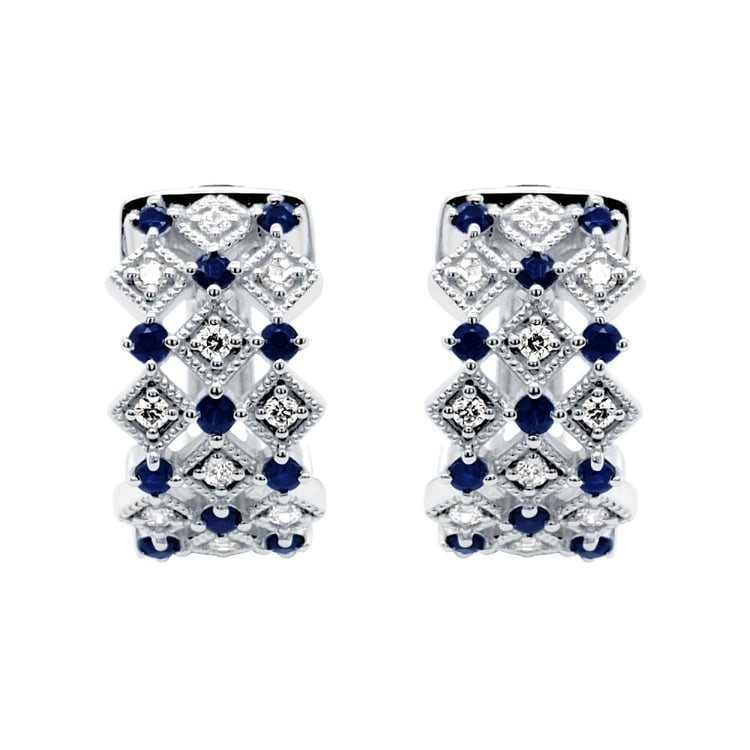 Strieborné kruhové náušnice s diamantmi a zafírmi Solveig