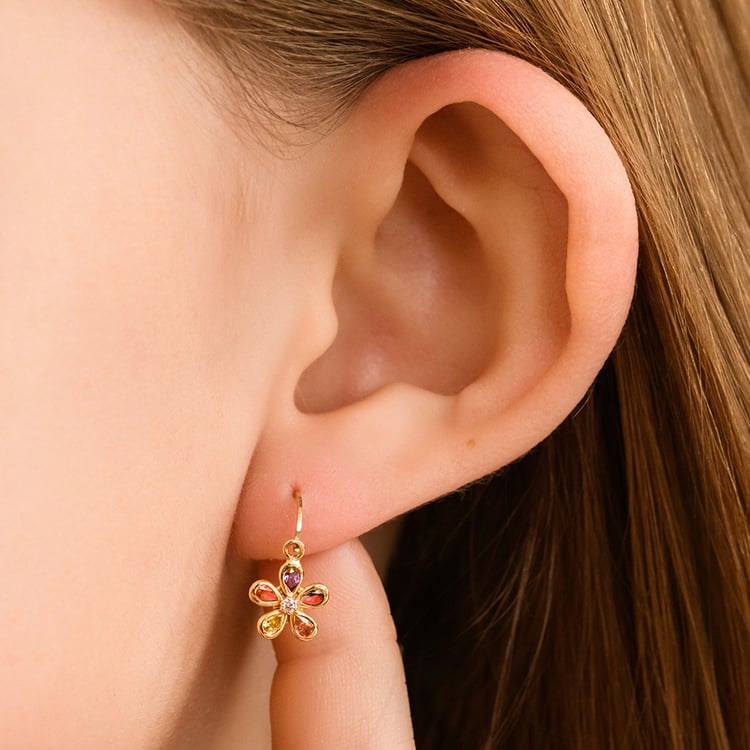 Zlaté detské náušnice s farebnou kvetinkou Poppy 164349