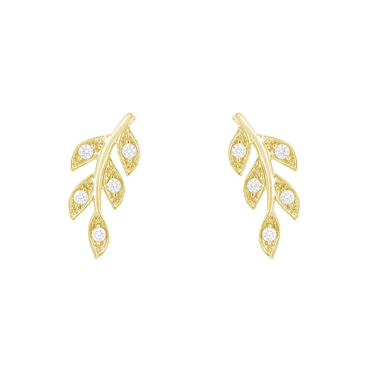 Diamantové náušnice v tvare lístkov zo žltého zlata