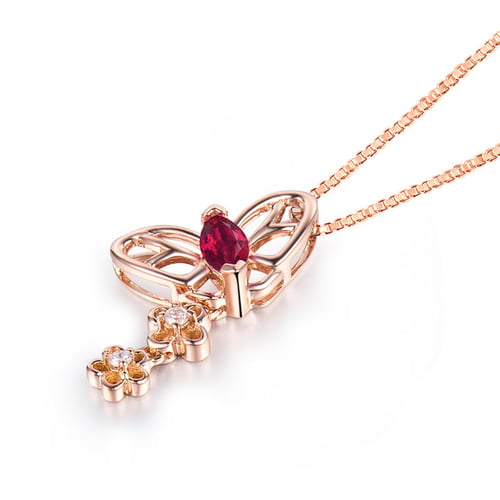 Zlatý prívesok v tvare motýľa s rubínom a diamantmi Mariposa