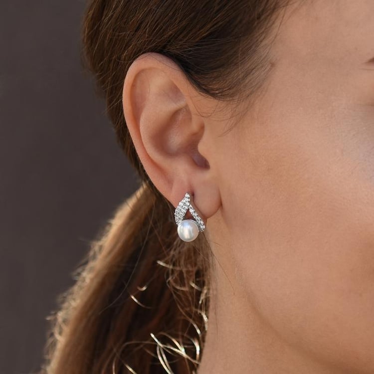 Strieborné náušnice s perlami a zirkónmi 49213