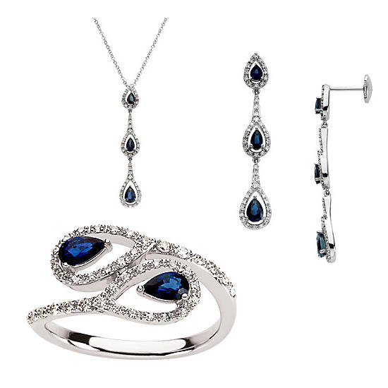 Kolekcia so zafírmi a diamantmi z bieleho zlata