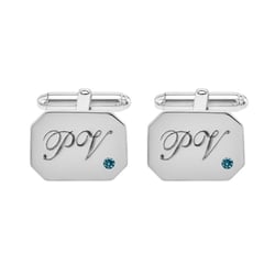 Strieborné manžetové gombíky s gravírom a modrými diamantmi Basha