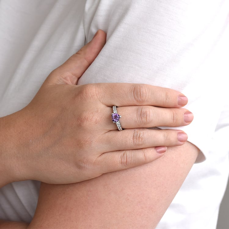 Ametystové srdce v striebornom prsteni so zirkónmi 84696