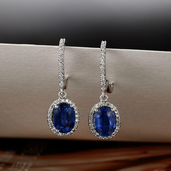 Náušnice s kianitmi a diamantmi zlaté 2116