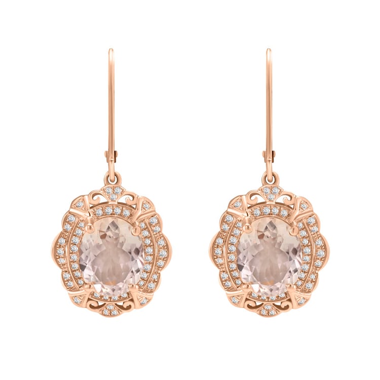 Zlaté náušnice s morganitmi a diamantmi Meng