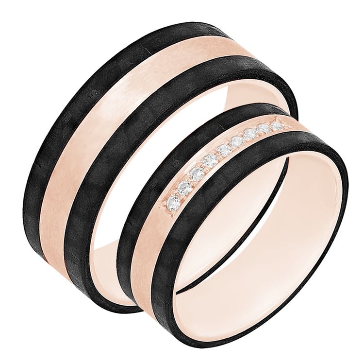 Snubné prstene z karbonu a ružového zlata 80035