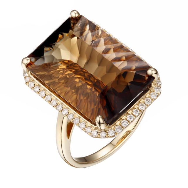 Dymový topás v zlatom prsteni Abaja