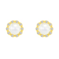 Zlaté halo náušnice s perlami a diamantmi Emela