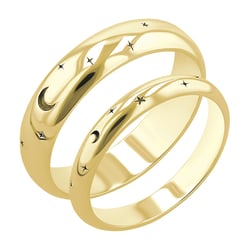 Svadobné obrúčky s gravírom hviezd a mesiaca Grove