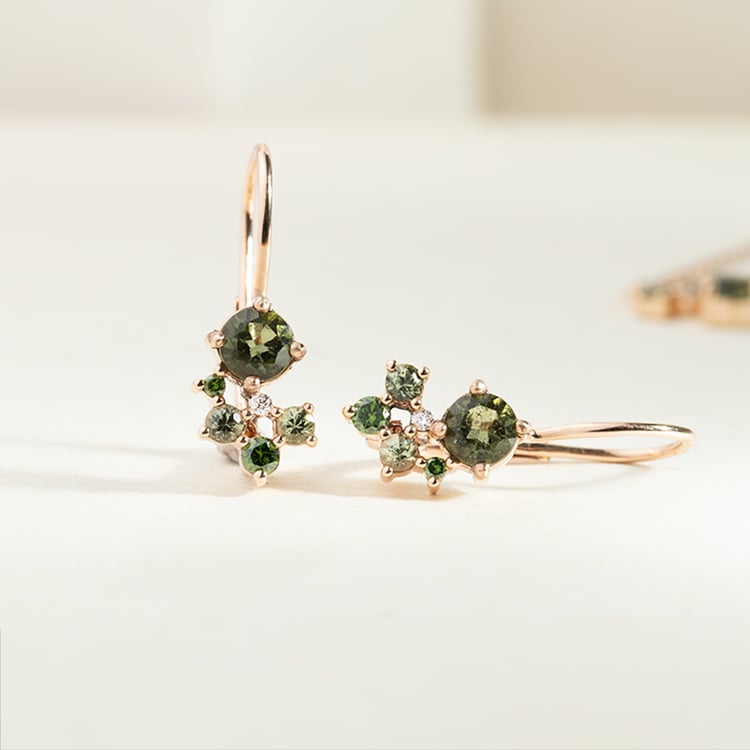 Set cluster šperkov s vltavínmi, zafírmi a diamantmi Zino 146785