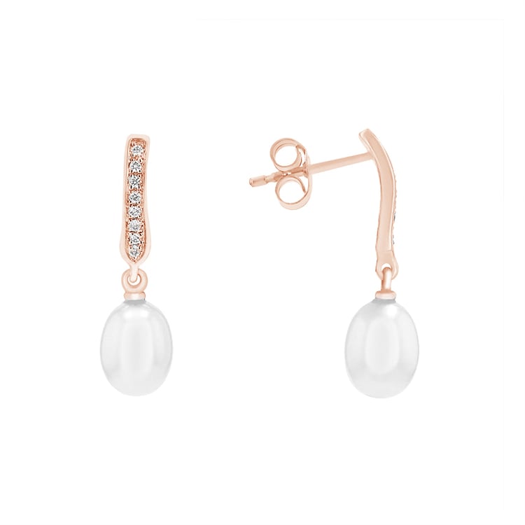 Perlové náušnice z ružoveho zlata s diamantmi 78742