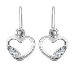 Zlaté náušnice pre deti v tvare srdiečka s bielymi zafírmi Frederika