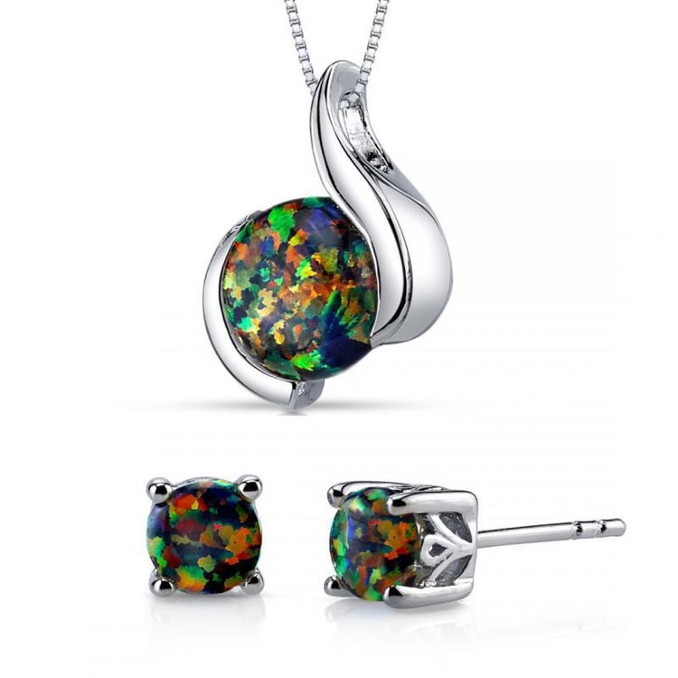 Strieborná kolekcia šperkov z čiernych opálov Divya