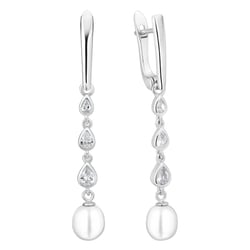 Strieborné jednoduché visiace náušnice s perlou a zirkónmi Amanda