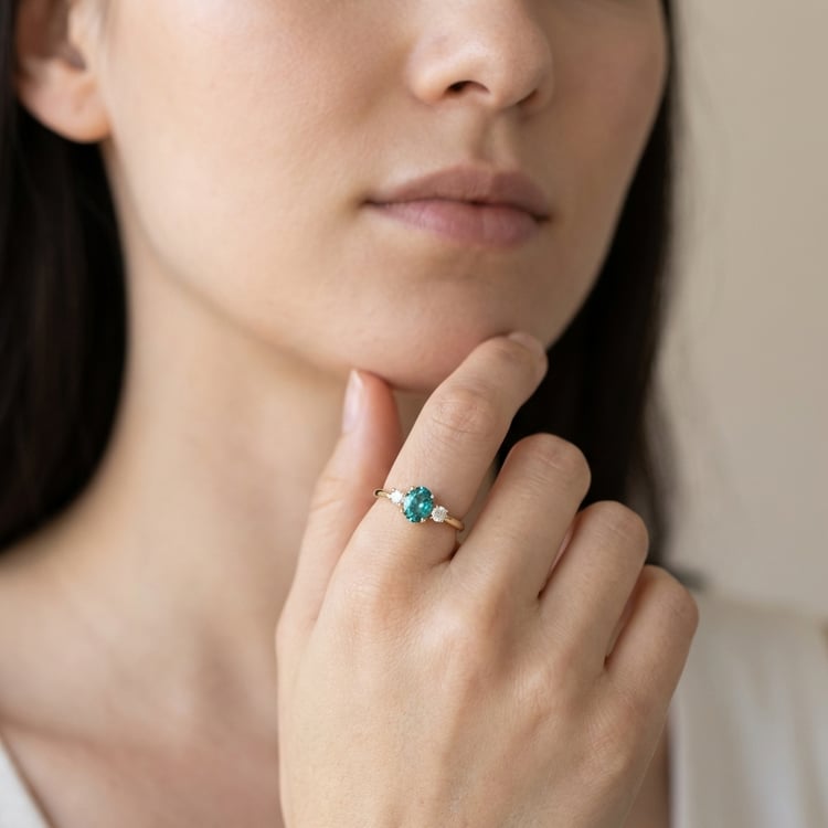 Rozvodový zlatý prsteň s lab-grown paraiba turmalínom a diamantmi Eriq 166326