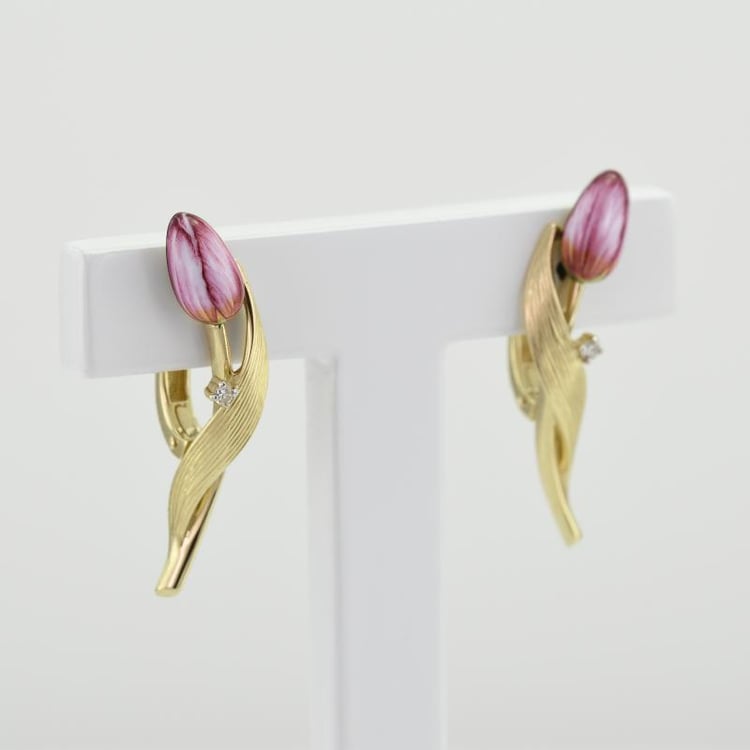 Tulipánové náušnice s enamelom a diamantmi 48952