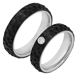 Ploché karbónové svadobné obrúčky s diamantom Rose