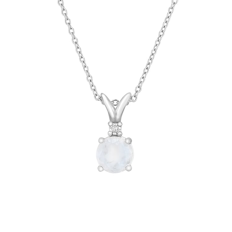 Prívesok z bieleho zlata s mesačným kameňom a diamantom