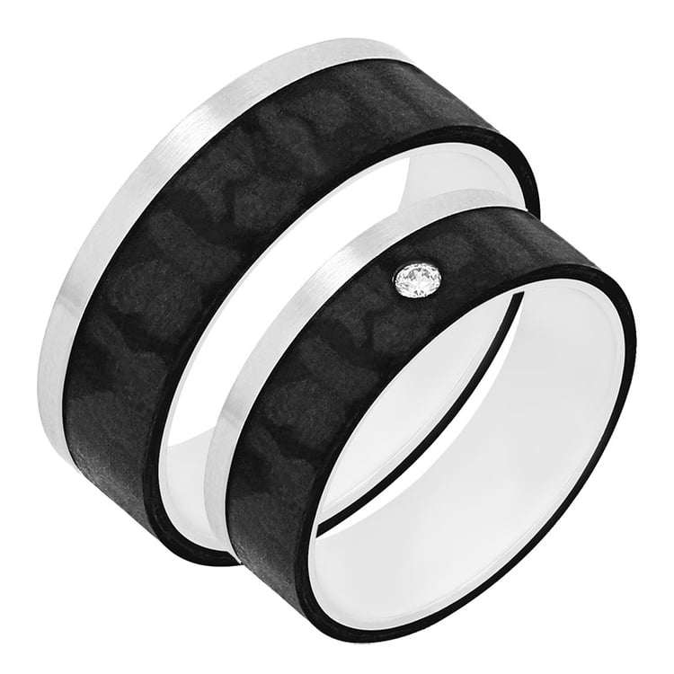 Karbonové snubné prstene s bielym zlatom