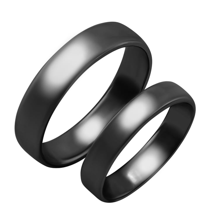 Zlaté komfortné svadobné obrúčky s čiernym ruténiom