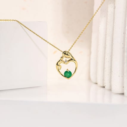 Prívesok matka a dieťa so smaragdom a diamantom Heli