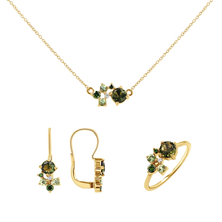 Set cluster šperkov s vltavínmi, zafírmi a diamantmi Zino 146862