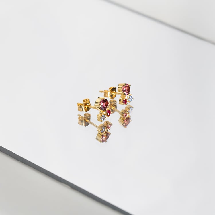 Strieborné cluster náušnice s turmalínom, tanzanitom, rubínom a diamantom Kerrie 151076