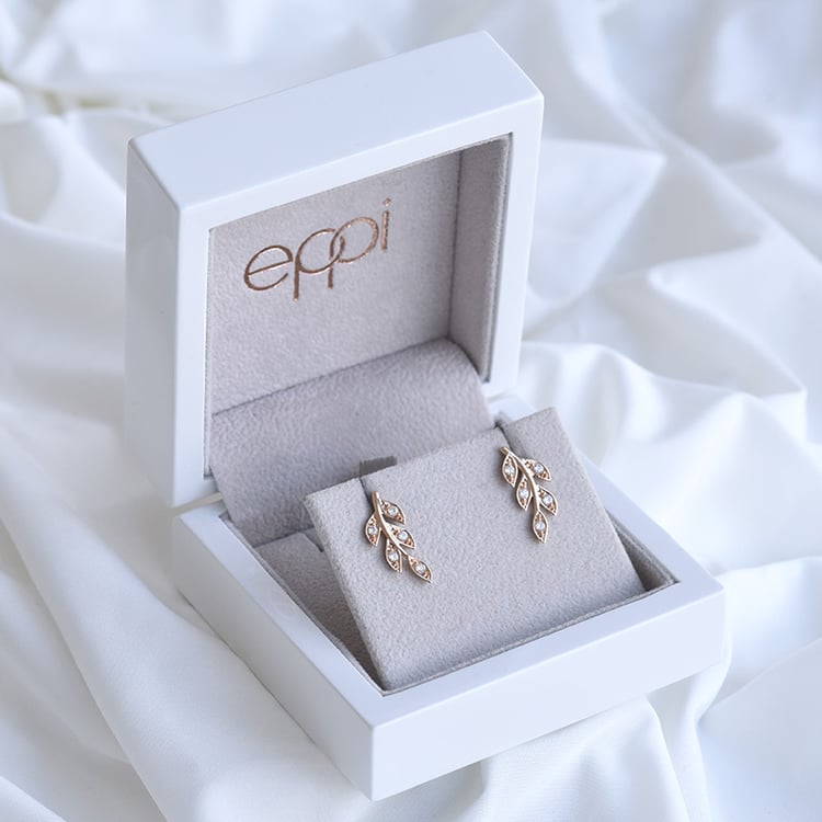 Strieborné náušnice v tvare lístkov s lab-grown diamantmi Myrta 104125