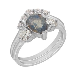 Set prsteňov zo zlata s labradoritom a moissanitmi Flory